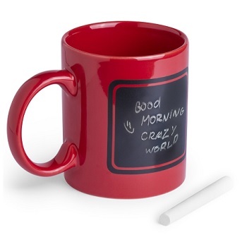 taza promocional con pizarra